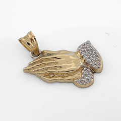 1/10th 10k Gold Bonded 925 Two Tone Praying Hand Charm 1.4gms Religious Pendant