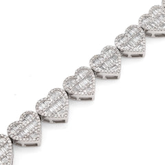 7.5MM 10k White Gold 14.9gm 2.52CTW Round/Baguette Diamond Heart Tennis Bracelet