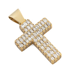 10k Yellow Gold 3.5CTW Natural Round/Baguette Diamond Cross Pendant 12.3g Charm