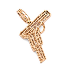10k Yellow Gold 9.9gm 4CTW Natural Round/Baguette Diamond Gun Pendant Mens Charm