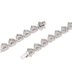 925 Sterling Silver 6CTW Natural Diamond Heart Shape Tennis Necklace 32.9g Chain