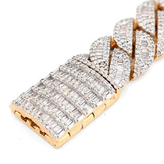 12MM 10k Yellow Gold 40.3gm 6.8CTW Natural Round/Baguette Diamond Cuban Bracelet