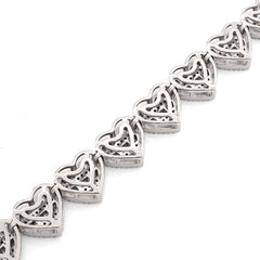 7.5MM 10k White Gold 14.9gm 2.52CTW Round/Baguette Diamond Heart Tennis Bracelet
