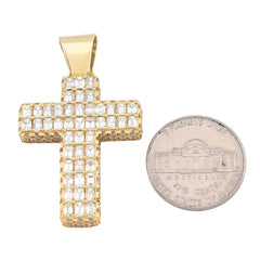 10k Yellow Gold 3.5CTW Natural Round/Baguette Diamond Cross Pendant 12.3g Charm