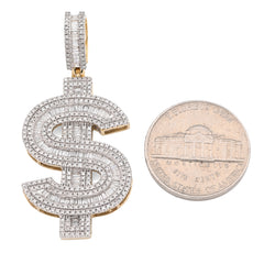 10k Yellow Gold 1.4CTW Round/Baguette Diamond Dollar $ Sign Pendant 7g Charm