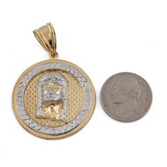 10k Yellow/White Gold Jesus Head Diamond Cut Round Pendant 5.2g Religious Charm