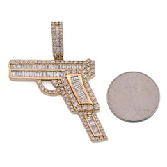 10k Yellow Gold 9.9gm 4CTW Natural Round/Baguette Diamond Gun Pendant Mens Charm