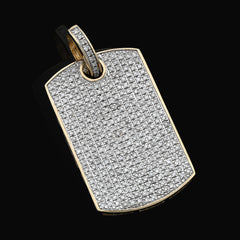 10k Yellow Gold 0.65CTW Natural Pave-Set Diamond Dog Tag Pendant 4.1g Mens Charm