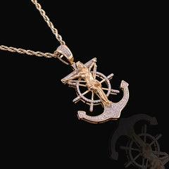 10k Yellow Gold 7.2gm 0.75CTW Pure Diamond Mariner Cross Crucifix Anchor Pendant