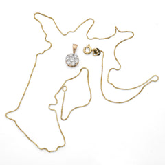 10k Yellow Gold 0.75CT Natural Diamond Flower Cluster Pendant Box Chain Set 2.4g