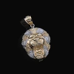 1/10th 10k Gold Bonded 925 Diamond Cut 3D Two Tone Lion Head Pendant 2.3g Charm