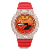G-Shock GA-2100FL 7CTW Rose Natural Diamond Bezel Red Band Men Watch