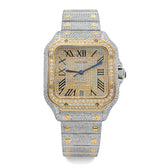 Cartier Santos Two Tone 40MM 13CTW Natural Diamond Bussdown Yellow Bezel Watch