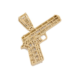 10k Yellow Gold 4.5CTW Natural Round/Baguette 12.3g Diamond Hand Gun Pendant