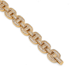 10MM 10k Yellow Gold 24.3gm 4.11CTW Pure Round/Baguette Diamond GG Link Bracelet