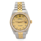 Rolex Datejust 36MM SS/10k Gold 1.5CT Diamond Bezel Jubilee Champagne Face Watch