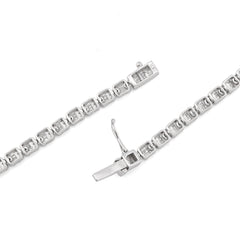 3.5MM 10k White Gold 5.48CTW Round/Baguette Diamond 26.5g Butterfly Tennis Chain