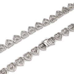 925 Sterling Silver 6CTW Natural Diamond Heart Shape Tennis Necklace 32.9g Chain