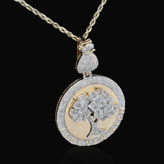 10k Yellow Gold 3.5CTW Round/Baguette Diamond "Forever Rich" Tree Pendant 15.4gm