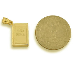 10k Yellow Gold Holy Bible Pendant 2.5g Religious Charm For Mens Womens