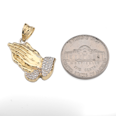 1/10th 10k Gold Bonded 925 Two Tone Praying Hand Charm 1.4gms Religious Pendant