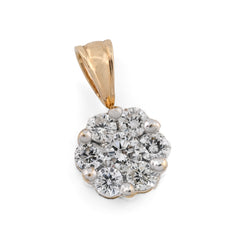 10k Yellow Gold 0.75CT Natural Diamond Flower Cluster Pendant Box Chain Set 2.4g