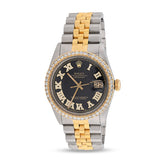 Mens Rolex Datejust 36MM SS/10k Gold 2CTW Diamond Bezel Jubilee Black Face Watch