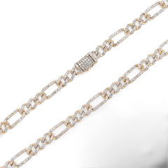 10k Yellow Gold 7.50CTW Pure Diamond 5.5MM ICED Figaro Chain 20In 19.6g Necklace