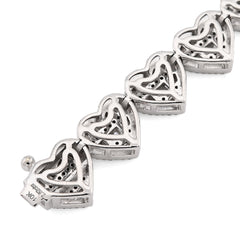 7.5MM 10k White Gold 14.9gm 2.52CTW Round/Baguette Diamond Heart Tennis Bracelet