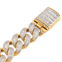 12MM 10k Yellow Gold 49.4g 6.75CT Pure Round/Baguette Diamond Cuban 8In Bracelet