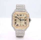 Cartier Santos 40MM 17CTW Natural Diamond Bussdown 2-Tone Yellow Bezel Watch