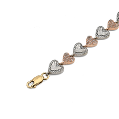 10k Three-Tone Gold 11.7g 2CTW Natural Diamond Heart Shape Womens 7Inch Bracelet