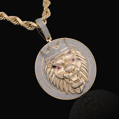 10k Yellow Gold 3CTW Natural Diamond Crown Lion Head Pendant 43.6gms Mens Charm