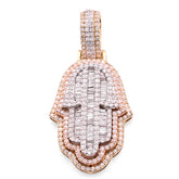 10k Tri-Color Gold 7.2gm 1.05 CTW Real Round/Baguette Diamond Hamsa Hand Pendant