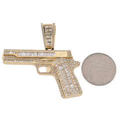 10k Yellow Gold 4.5CTW Natural Round/Baguette 12.3g Diamond Hand Gun Pendant