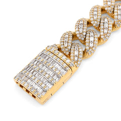10MM 10k Yellow Gold 41.4g 5.47CTW Natural Round/Baguette Diamond Cuban Bracelet