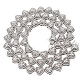 925 Sterling Silver 6CTW Natural Diamond Heart Shape Tennis Necklace 32.9g Chain