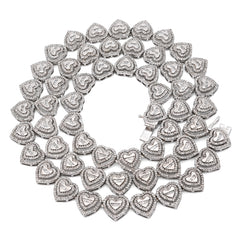 925 Sterling Silver 6CTW Natural Diamond Heart Shape Tennis Necklace 32.9g Chain