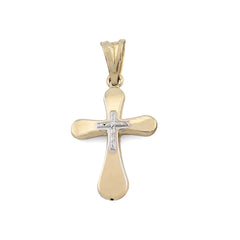 Two Tone 1/10th 10k Gold Bonded 925 Silver Diamond Cut Cross Pendant 0.7gm Charm