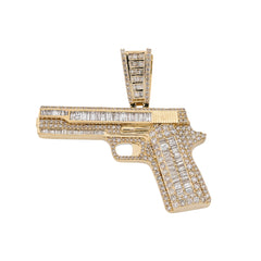 10k Yellow Gold 4.5CTW Natural Round/Baguette 12.3g Diamond Hand Gun Pendant