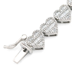 7.5MM 10k White Gold 14.9gm 2.52CTW Round/Baguette Diamond Heart Tennis Bracelet