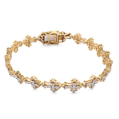 9.4MM 10k Yellow Gold 14gms 3.5CTW Natural Diamond Cross Link Bracelet 8 Inches