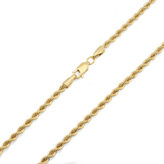 Bonded Rope Chain 4MM Real 1/10th 10k Yellow Gold 925 Silver 22In 4.3gm Necklace
