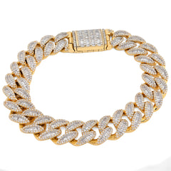12MM 10k Yellow Gold 49.4g 6.75CT Pure Round/Baguette Diamond Cuban 8In Bracelet
