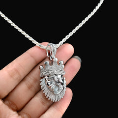 925 Sterling Silver 0.73CTW Natural Diamond Lion Head Mens Pendant 11.9g Charm