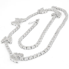 3.5MM 10k White Gold 5.48CTW Round/Baguette Diamond 26.5g Butterfly Tennis Chain