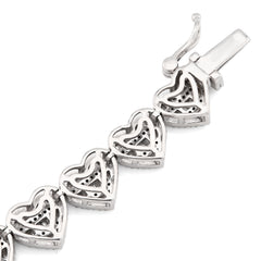 7.5MM 10k White Gold 14.9gm 2.52CTW Round/Baguette Diamond Heart Tennis Bracelet