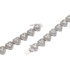 925 Sterling Silver 6CTW Natural Diamond Heart Shape Tennis Necklace 32.9g Chain