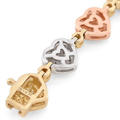 6.5MM 10k 3-Tone Gold 13.6g 1.15CTW Natural Diamond Heart Shaped Womens Bracelet