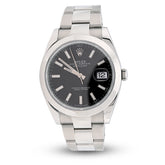 All Original Rolex Datejust 41MM SS Black Face Oyster Band Smooth Bezel Watch